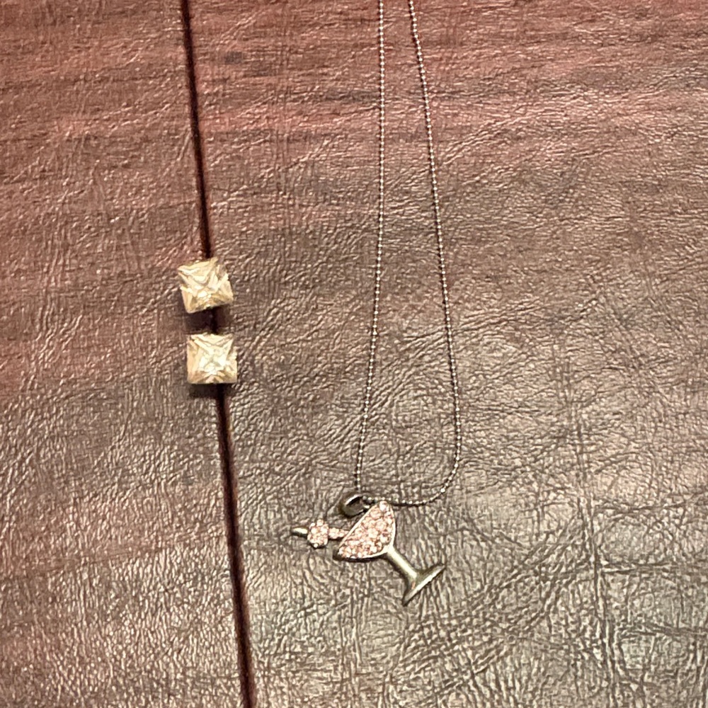 Silver Necklace with Pink Pendant